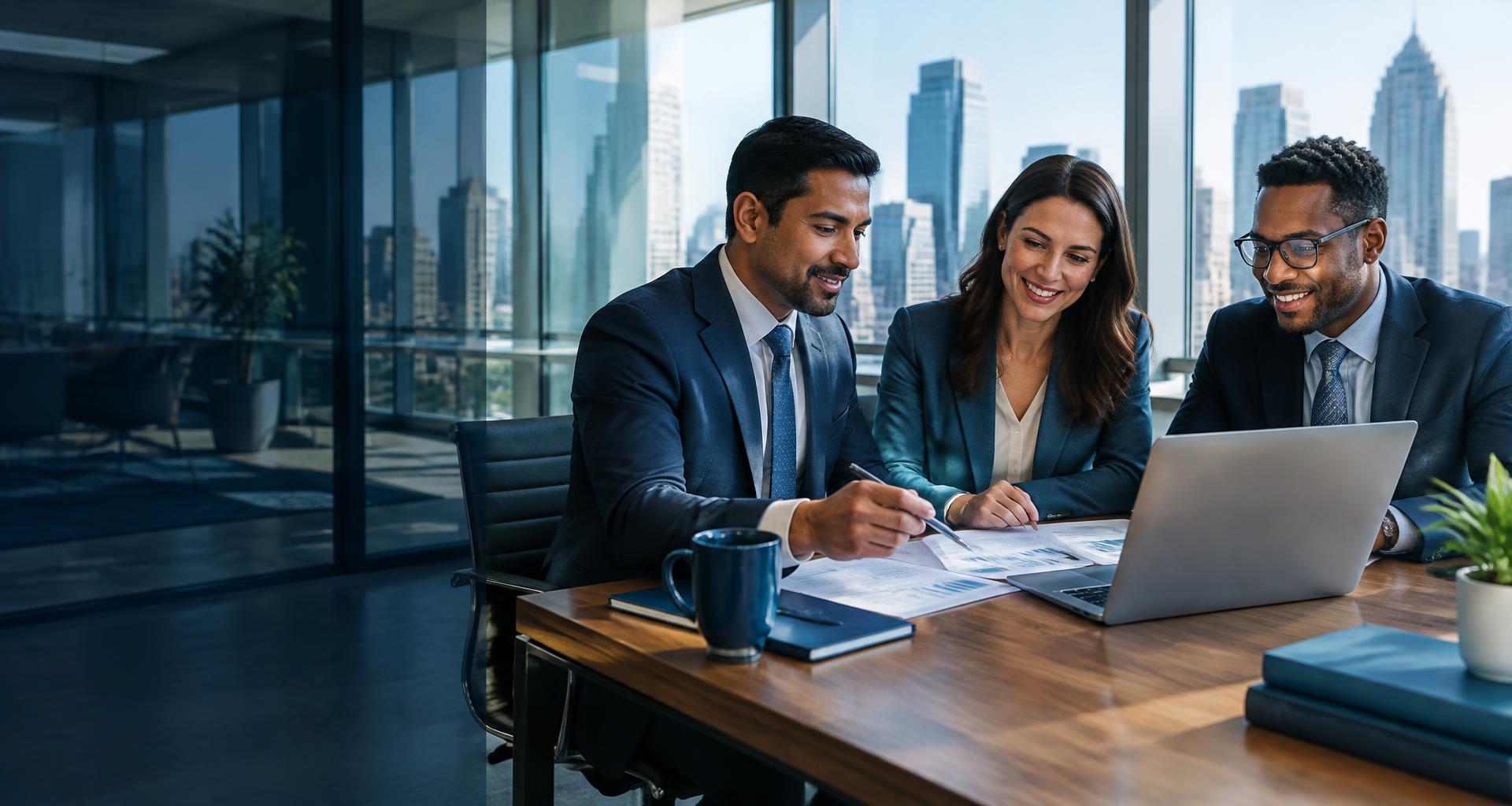 Tax advisors reviewing a return in a modern office